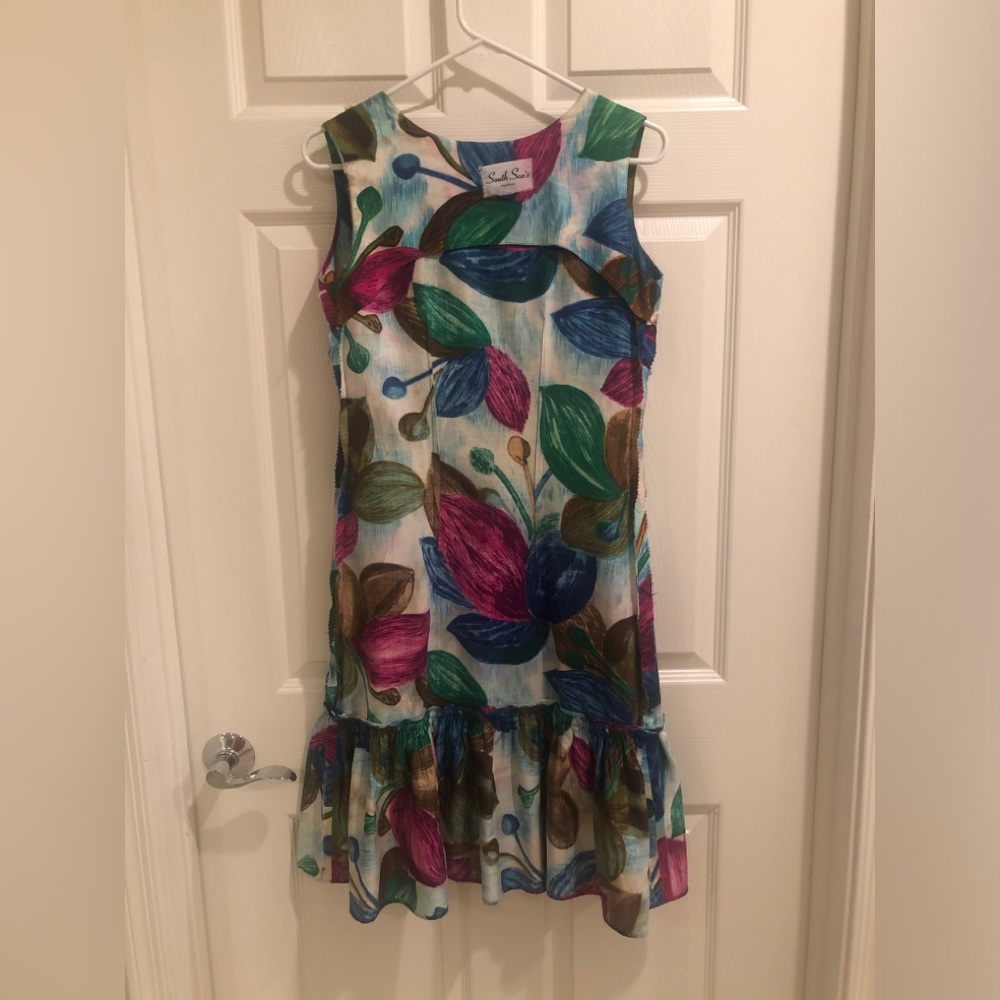 VINTAGE 70s Hawaiian Floral Tropical Ruffle Dress - Picture 7 of 8